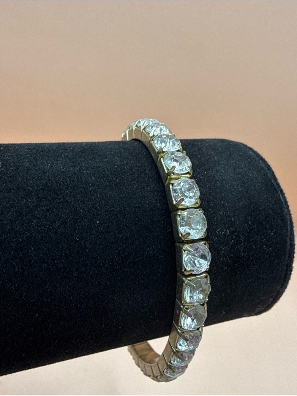 Rhinestone Expandable Bracelet Clear Stones with Gold Tone Prong Set Links
